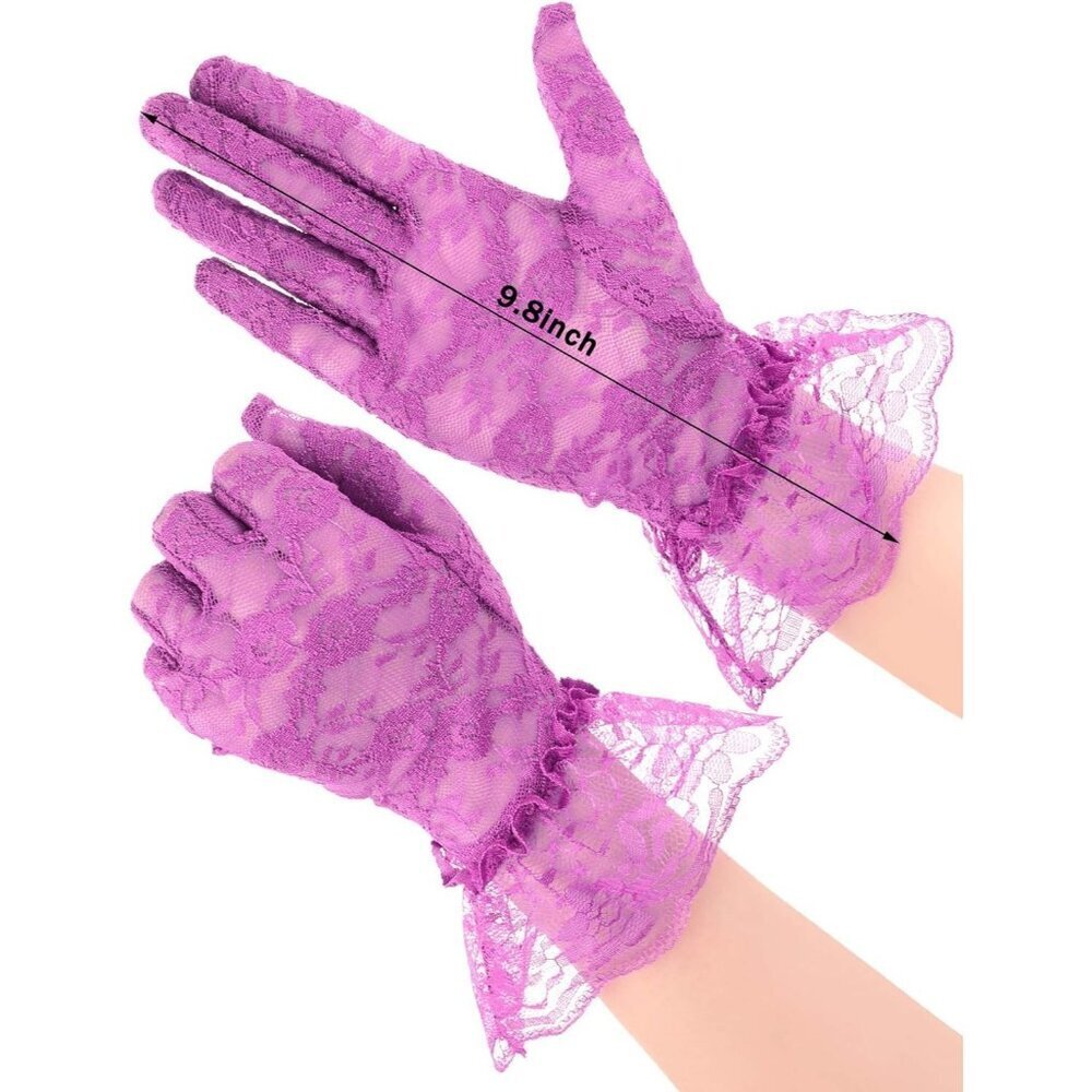 Women's Short Lace Courtesy Elegant Gloves Purple Wedding Dinner Opera Parties - Picture 3 of 6